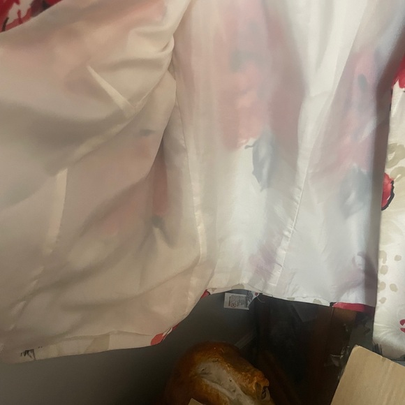 Alfred Dunner Women's Floral Blazer Jacket Size 16W White Red Open Front Lined - Picture 7 of 8